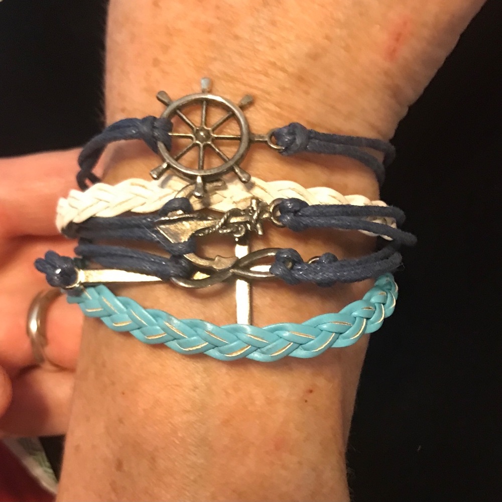 Beautiful blues nautical leather bracelet